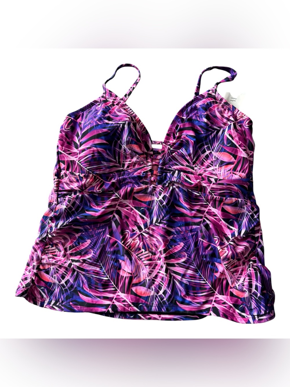 George Plus Tankini Swim Top Purple Tropical Palm Print NWT